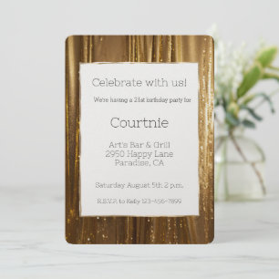 Invitation Chic Gold Tinsel Stripes 21e anniversaire