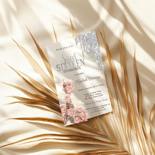 Invitation Chic Gouttes d'Argent, Tour Eiffel Pivoines Sweet