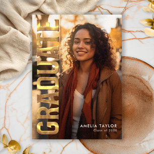 Invitation Chic Graduation Bold Gold Typographie