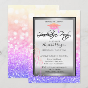 Invitation Chic Graduation Cap, Glass Ombre Bokeh Graduation