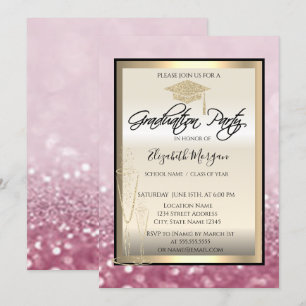 Invitation Chic Graduation Cap, Parties scintillant de verre 