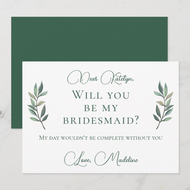 Invitation Chic Green Botanical Serez-Vous Ma Femme D'Accueil (Devant / Derrière)