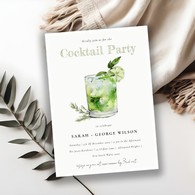 Invitation Chic Green Margarita Cocktail Cocktail Pool Party (Créateur téléchargé)