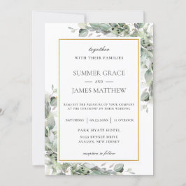 Invitation Chic Green Sage Gold Mariage de feuillage vert
