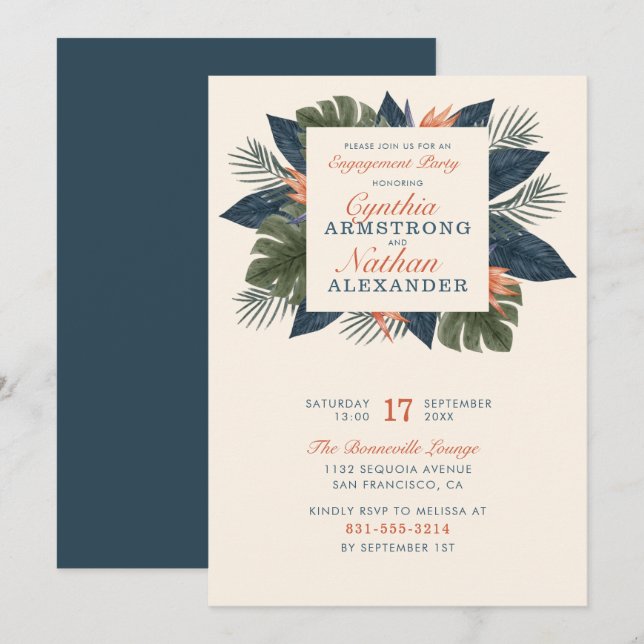 Invitation Chic Green Tropical Feuilles Parti d'engagement un (Devant / Derrière)