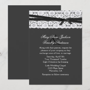 Invitation Chic gris foncé avec Mariage de dentelle blanche