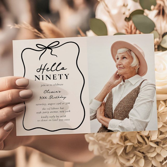 Invitation Chic Hello Ninety' Photo 90th Birthday Party (Créateur téléchargé)