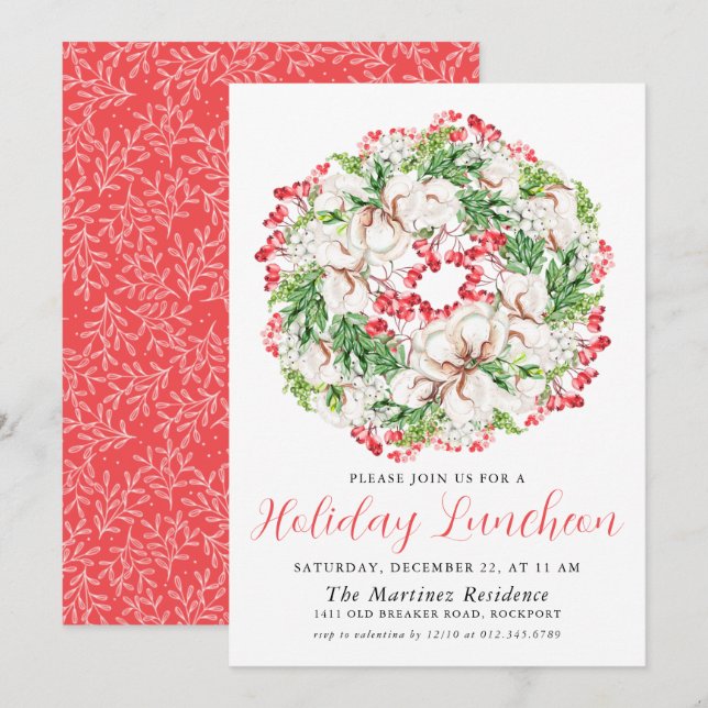 Invitation Chic hiver Aquarelle Wreath Déjeuner (Devant / Derrière)