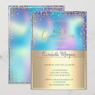 Invitation Chic Holographique Or Tiara, Diamonds Quinceañera