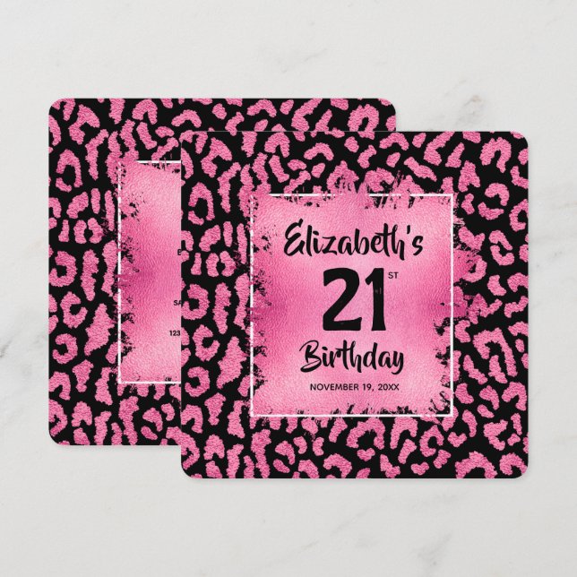 Invitation Chic Hot Pink Leopard Print 21st Birthday  (Devant / Derrière)