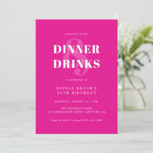 Invitation Chic Hot Rose Bold Typographie Anniversaire Dîner