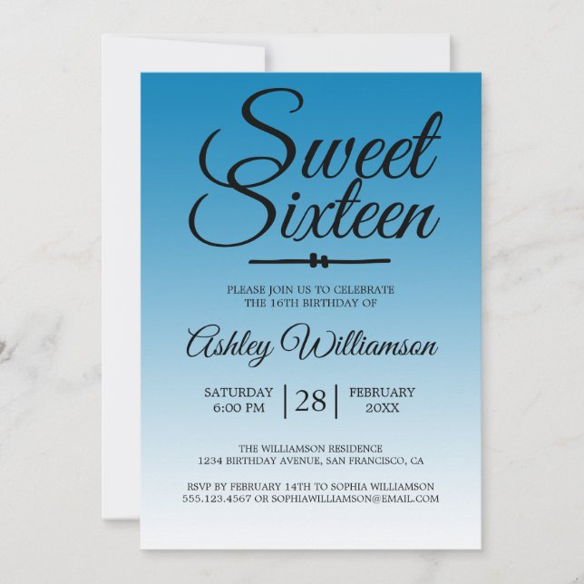 Invitation Chic Ibiza Blue Ombre Sweet 16 16e anniversaire (Devant)