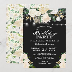 Invitation Chic ivoire Floral String lumières Anniversaire