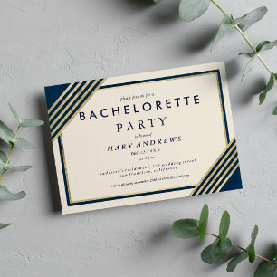 Invitation Chic ivoire marine bleu faux or Bachelorette Party