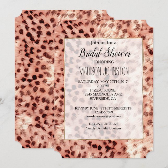 Invitation Chic Joli Fille Rose Gold Léopard (Devant / Derrière)