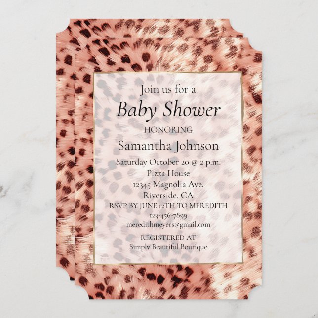 Invitation Chic Joli Rose Gold Leopard (Devant / Derrière)
