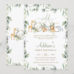 Invitation Chic Jungle Animaux Verdure 1er anniversaire Garço