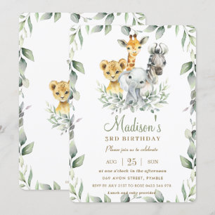 Invitation Chic Jungle Animaux Verdure Anniversaire Garçon Fi