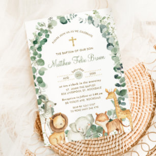 Invitation Chic Jungle Animaux Verdure Baptême Christening