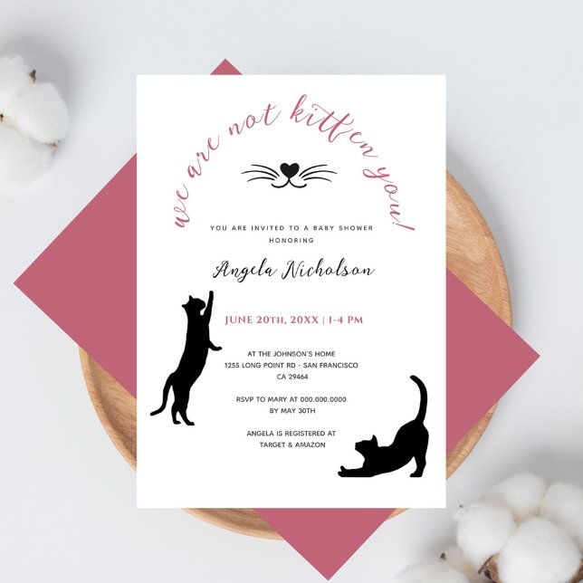 Invitation Chic Kitten Baby shower fille noire et rose (Créateur téléchargé)