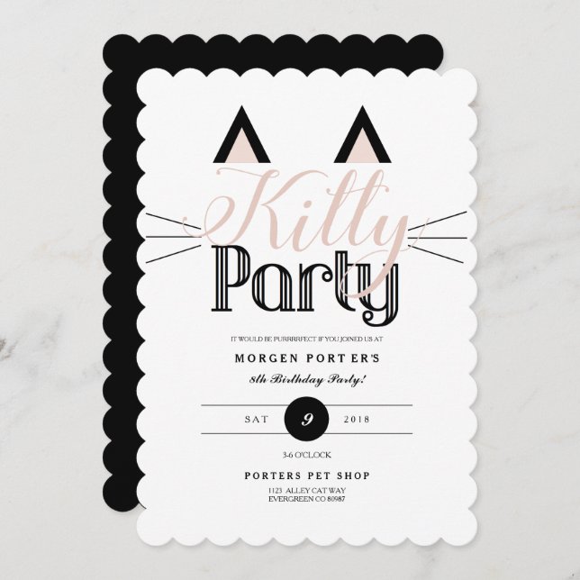 Invitation Chic Kitty fête d'anniversaire (Devant / Derrière)