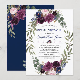 Invitation Chic Lavender Navy Blue Floral Bloom Bridal Shower