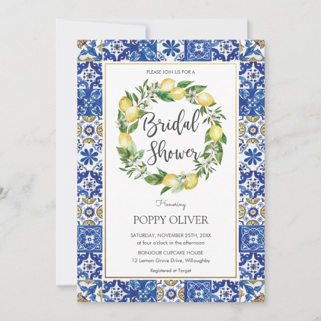 Invitation Chic Lemon Wedding shower nuptial méditerranéen (Devant)