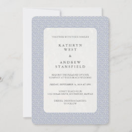 Invitation Chic Lilac-Bleu + Blanc Petit Motif Vague Mariage