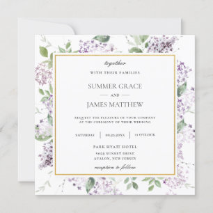 Invitation Chic Lilac Purple Floral Carré Mariage