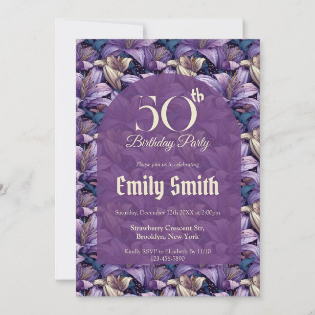 Invitation Chic Lilies Petal Romantic Party (Devant)