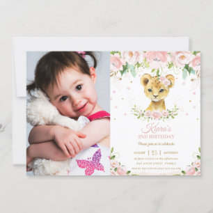 Invitation Chic Lion Cub Blush Rose Floral 1er anniversaire P