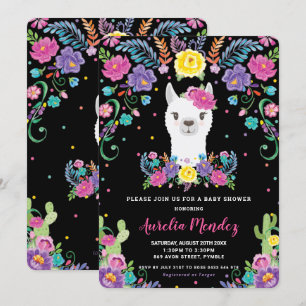Invitation Chic Llama Floral Baby shower mexicain Chalkboard