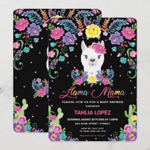 Invitation Chic Llama Mama Mexicaine Floral Baby shower Girl
