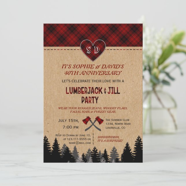 Invitation Chic LumberJack et Jill Mariage 40e Anniversaire  (Debout devant)