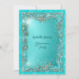 Invitation chic luxe luxe turquoise argent 15e anniversaire