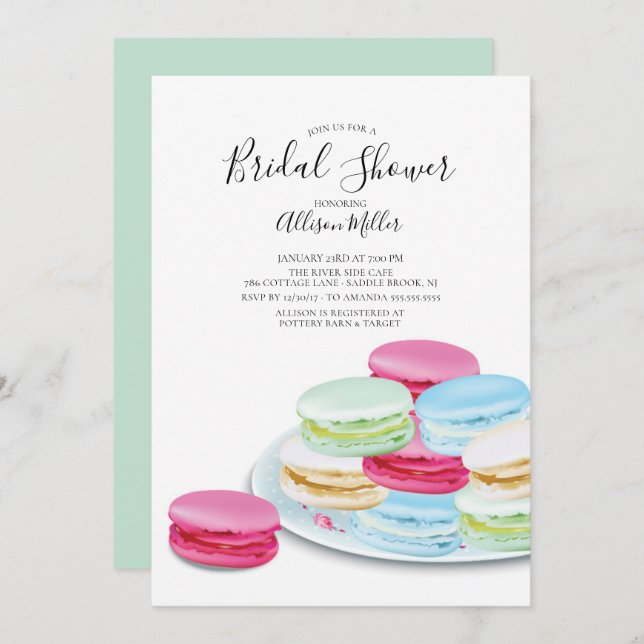 Invitation Chic Macaroon Bridal Shower (Devant / Derrière)