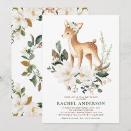 Invitation Chic Magnolia Baby shower neutre de cerfs de bois