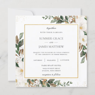 Invitation Chic Magnolia Floral Mariage Carré dans