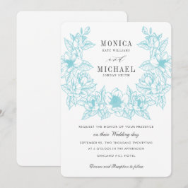 Invitation Chic Magnolia Wreath | bleu pâle | MARIAGE