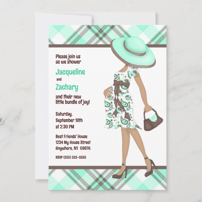 Invitation Chic Maman-to-Be (peau foncée) Vert Baby shower Pl (Devant)