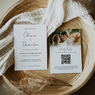 Invitation Chic manuscrit script QR Code Mariage photo