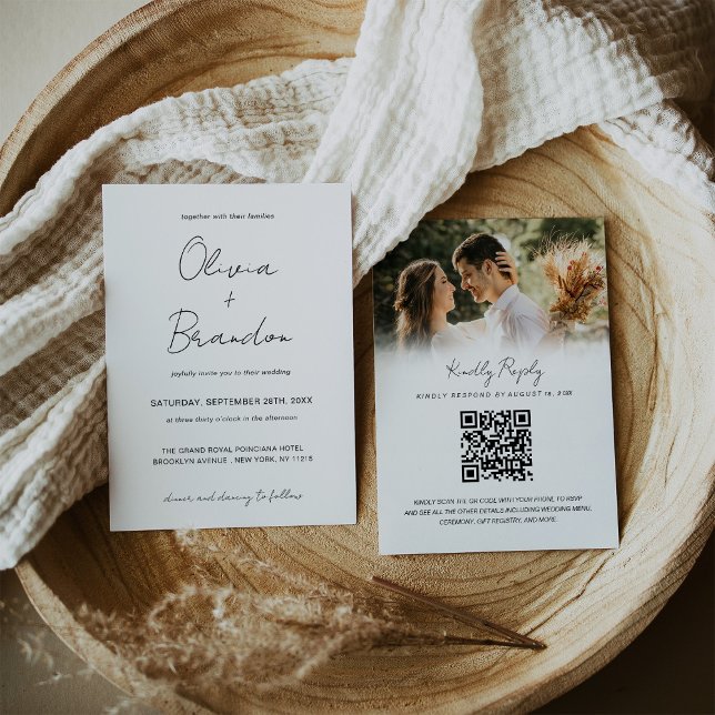 Invitation Chic manuscrit script QR Code Mariage photo (Chic Handwritten Script QR Code Photo Wedding Invitation
)