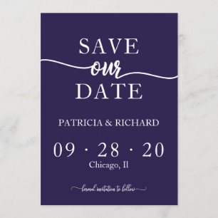 Invitation Chic mariage bleu marine calligraphie Enregistrer