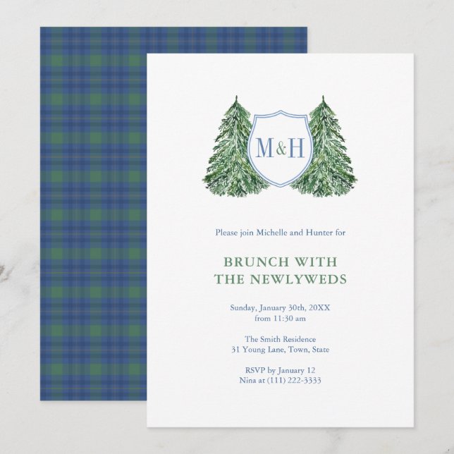 Invitation Chic Mariage d'hiver NouveauxWeds Brunch Monogramm (Devant / Derrière)