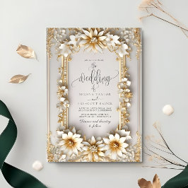 Invitation Chic Mariage fleuri Orné Jaune