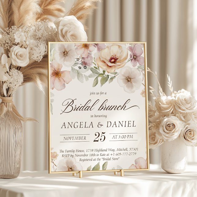 Invitation Chic mariée florale d'être aquarelle Brunch nuptia (Chic Floral Bride to Be Watercolor Bridal Brunch Invitation)