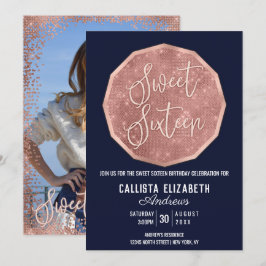 Invitation Chic Marine Rose Parties scintillant or Polygon Ph