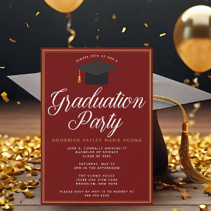 Invitation Chic Maroon Gold Custom 2025 Graduation Party