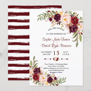 Invitation Chic Marsala Floral Bourgogne Mariage