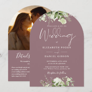 Invitation Chic Mauve Greenery QR Code Photo Arch Mariage